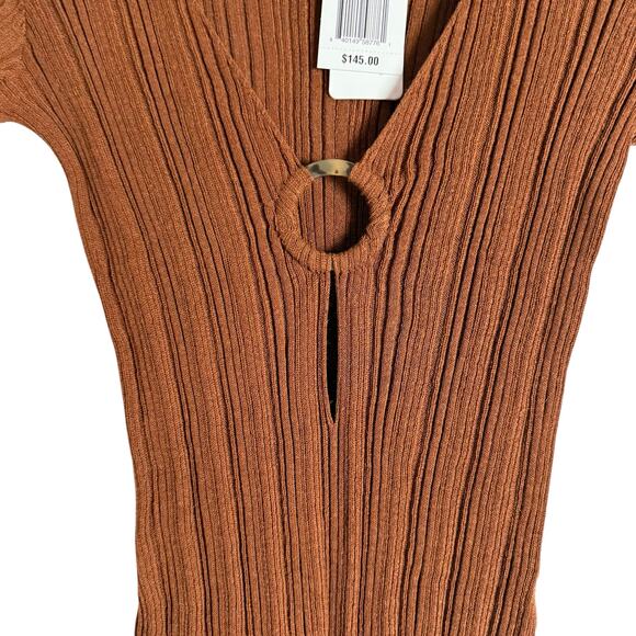 L*Space Wailea Brown Ribbed Long Sleeve O-Ring Beach Coverup Mini Dress Size S - Picture 5 of 11